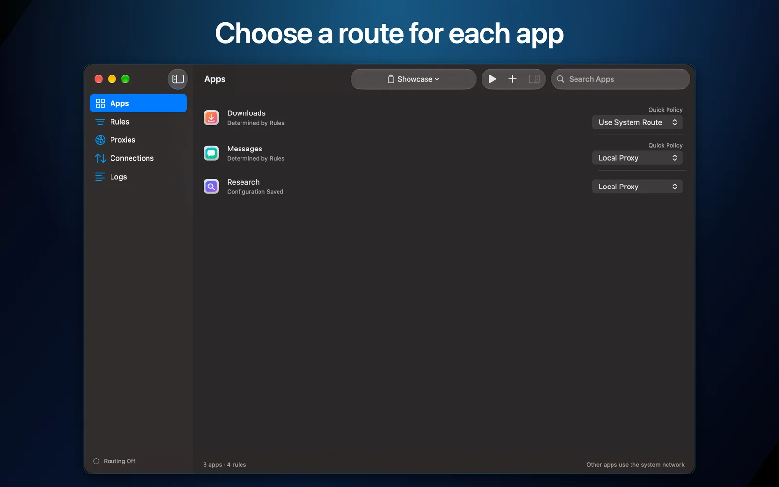 Choose a route for each app