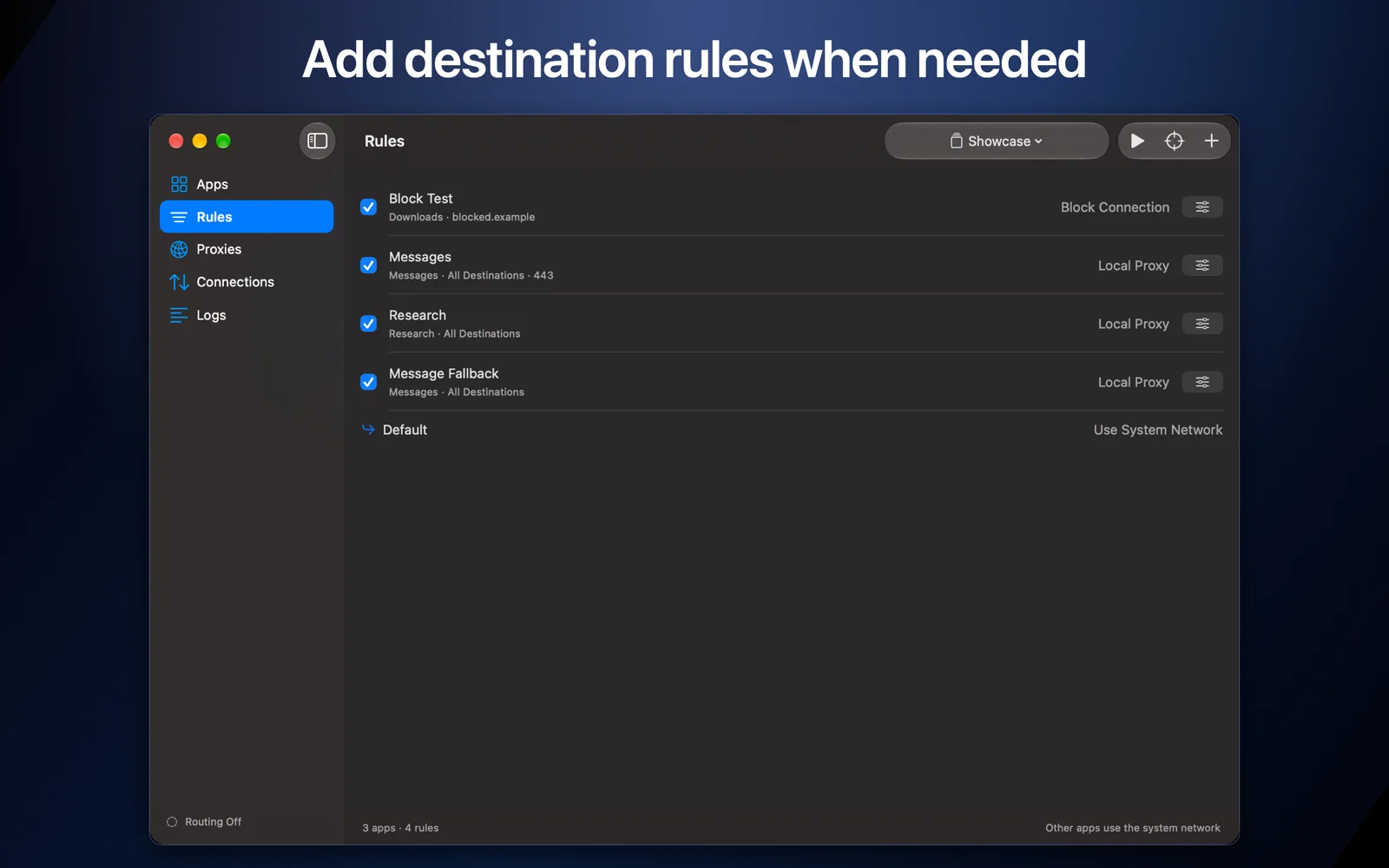 Add routing rules by destination and port