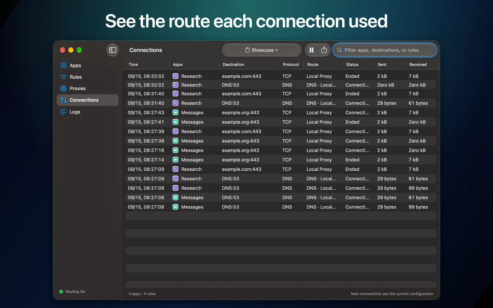 See the route used by each connection