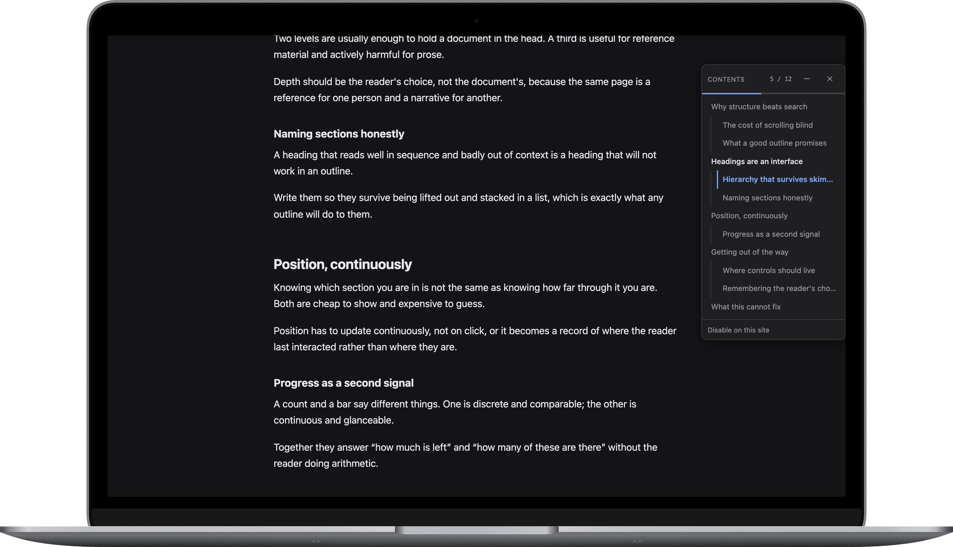 The same panel in dark mode