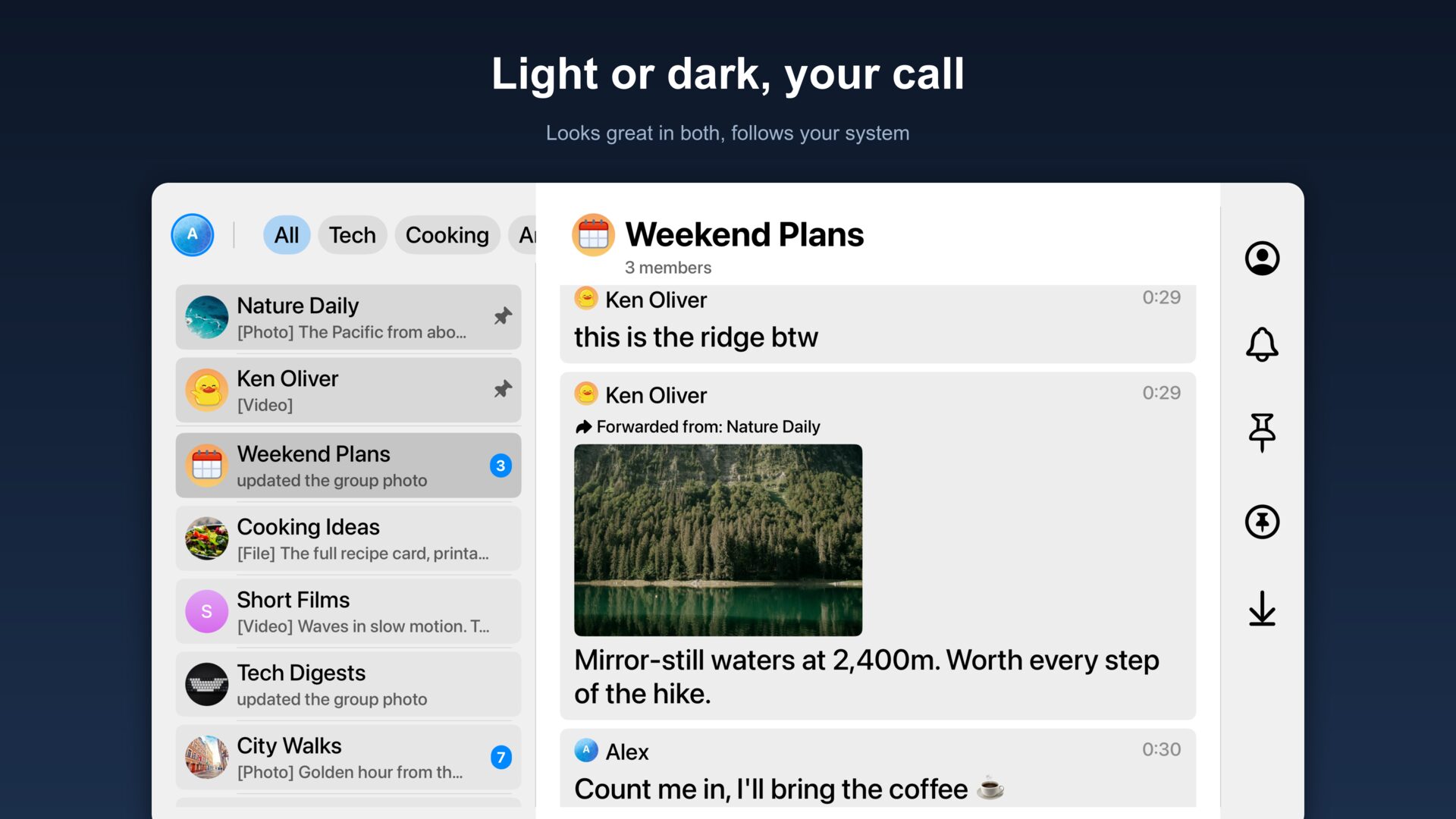 The chat list in light mode
