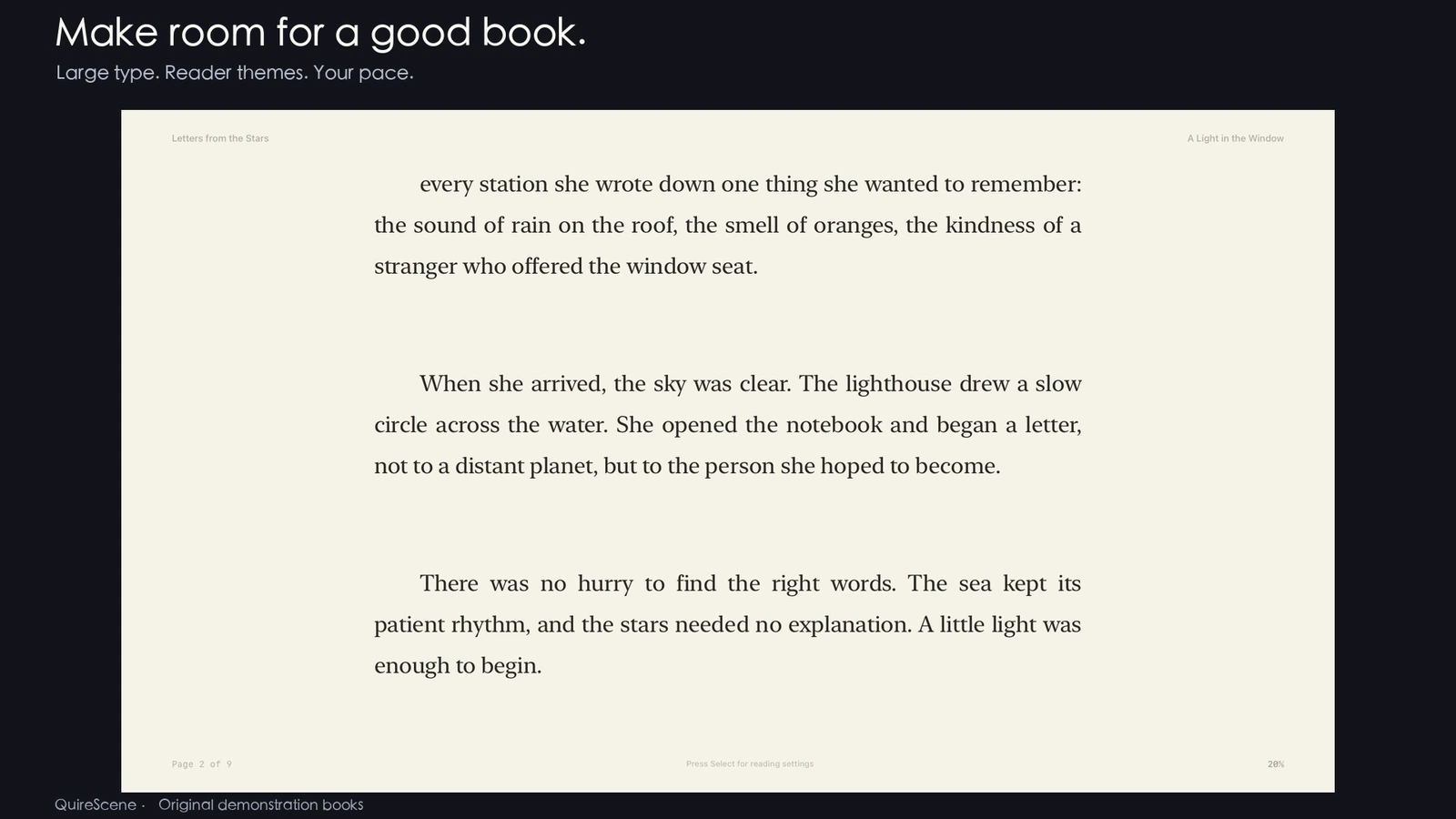 Original demonstration novel displayed in the Apple TV text reader